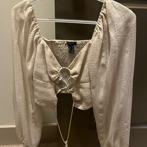 Forever 21 Cream Textured Blouse with Bow